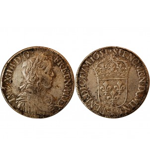 LOUIS XIV﻿ - 1/2 ECU ARGENT A LA MECHE LONGUE 1651 H LA ROCHELLE 2