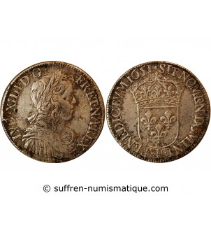 LOUIS XIV﻿ - 1/2 ECU ARGENT A LA MECHE LONGUE 1651 H LA ROCHELLE