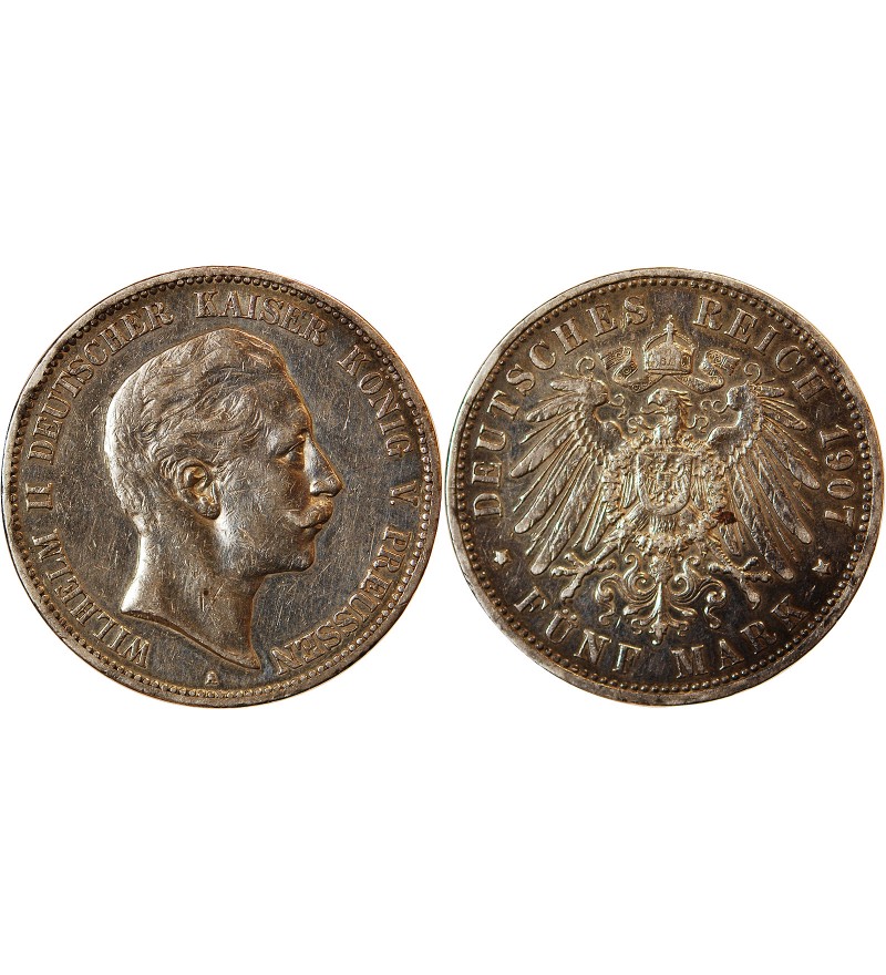 ALLEMAGNE, PRUSSE, WILHELM II - 5 MARK ARGENT 1913 A BERLIN