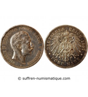 ALLEMAGNE, PRUSSE, WILHELM II - 5 MARK ARGENT 1913 A BERLIN