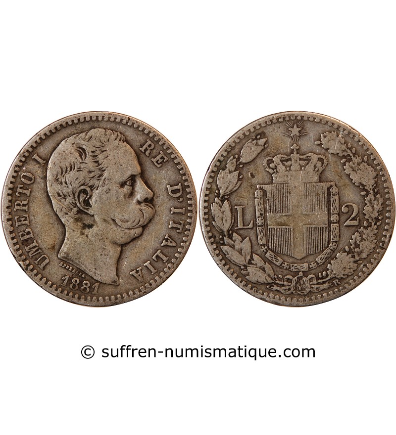 ITALIE, UMBERTO Ier - 2 LIRE ARGENT 1881