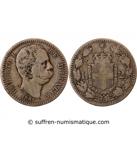 ITALIE, UMBERTO Ier - 2 LIRE ARGENT 1881