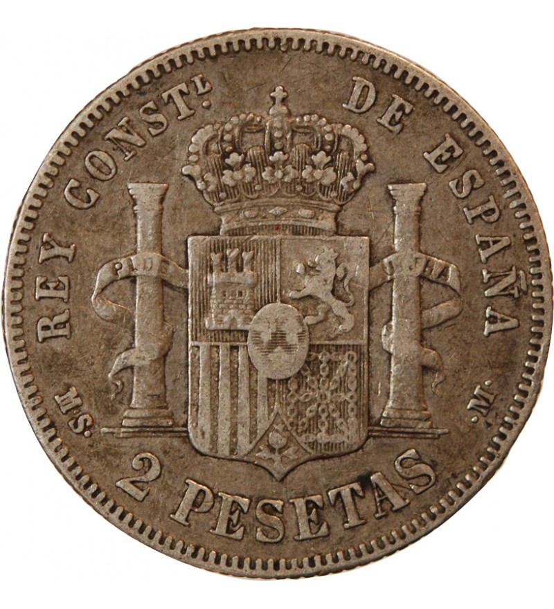 ESPAGNE, ALPHONSO II - 2 PESETAS ARGENT 1881