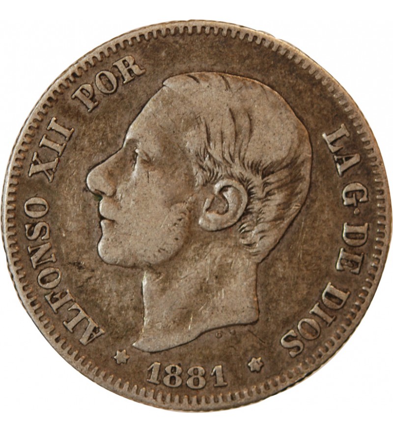 ESPAGNE, ALPHONSO II - 2 PESETAS ARGENT 1881