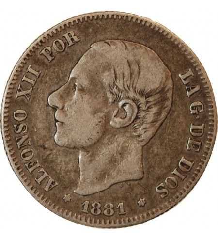 ESPAGNE, ALPHONSO II - 2 PESETAS ARGENT 1881