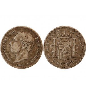 ESPAGNE, ALPHONSO II - 2 PESETAS ARGENT 1881 2