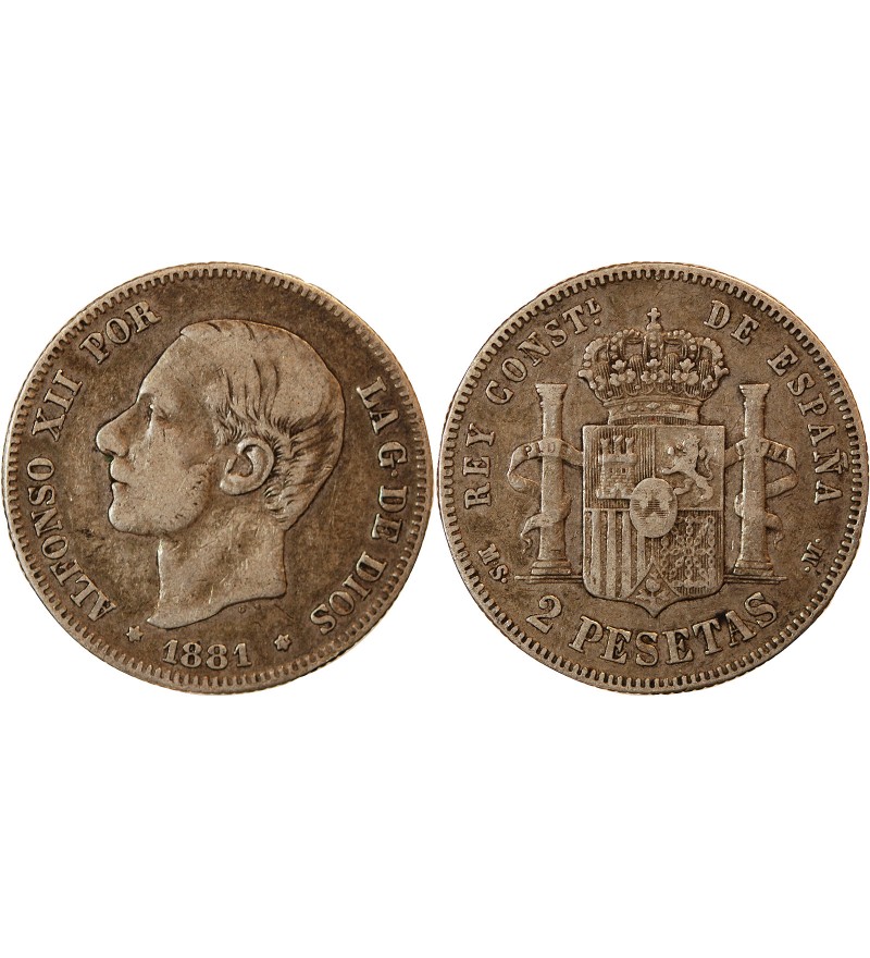 ESPAGNE, ALPHONSO II - 2 PESETAS ARGENT 1881