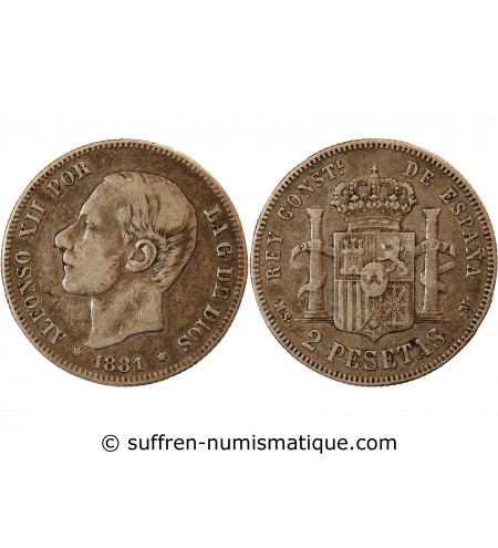 ESPAGNE, ALPHONSO II - 2 PESETAS ARGENT 1881