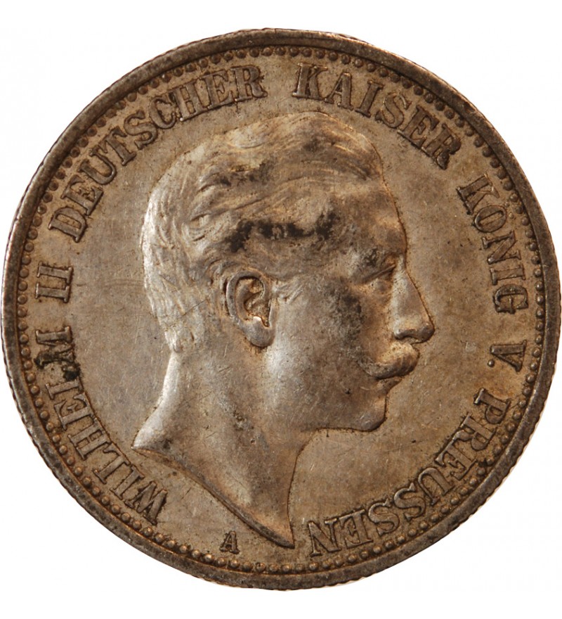 ALLEMAGNE, PRUSSE, WILHELM II - 2 MARK ARGENT 1907 A