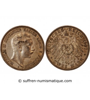ALLEMAGNE, PRUSSE, WILHELM II - 2 MARK ARGENT 1907 A