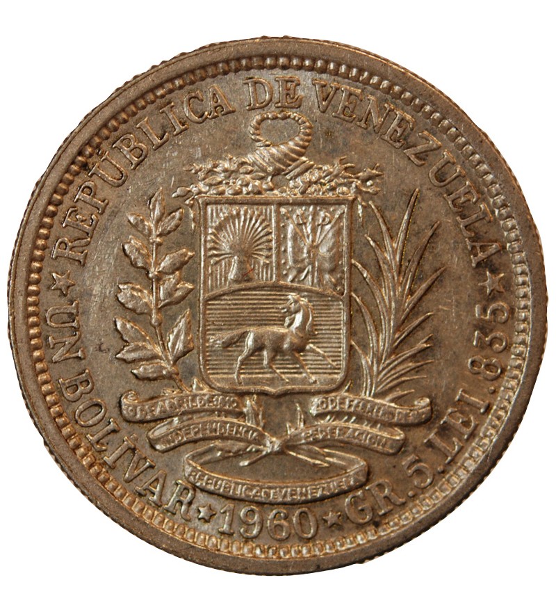 VENEZUELA, SIMON BOLIVAR - 1 BOLIVAR ARGENT 1960