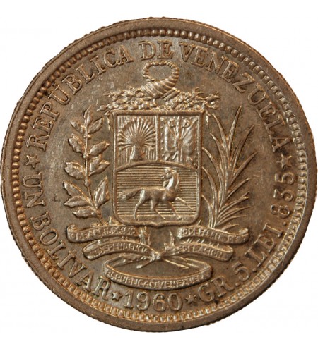 VENEZUELA, SIMON BOLIVAR - 1 BOLIVAR ARGENT 1960