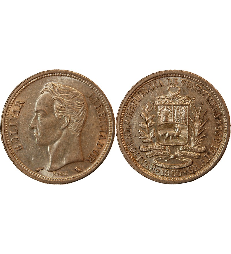VENEZUELA, SIMON BOLIVAR - 1 BOLIVAR ARGENT 1960