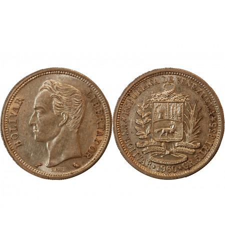 VENEZUELA, SIMON BOLIVAR - 1 BOLIVAR ARGENT 1960