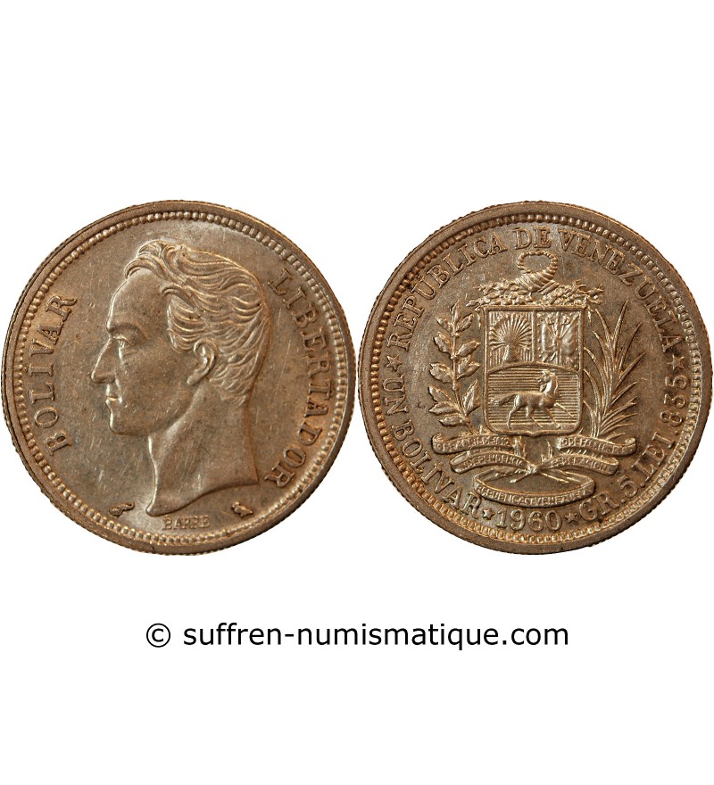 VENEZUELA, SIMON BOLIVAR - 1 BOLIVAR ARGENT 1960