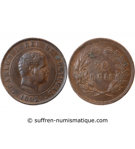PORTUGAL, CHARLES Ier - 20 REIS 1892