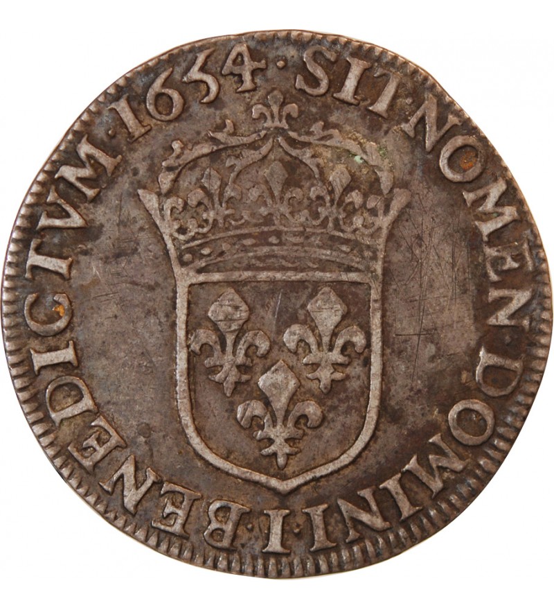 LOUIS XIV - 1/2 ECU ARGENT A LA MECHE LONGUE 1654 I LIMOGES R4