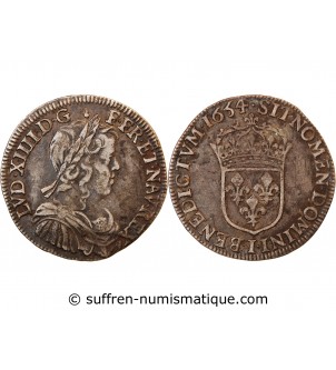 LOUIS XIV - 1/2 ECU ARGENT A LA MECHE LONGUE 1654 I LIMOGES R4