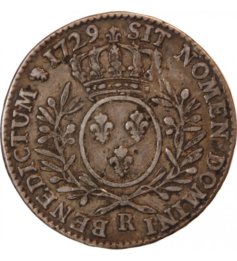 LOUIS XV - 1/2 ECU AUX BRANCHES D'OLIVIER 1729 R ORLEANS R3