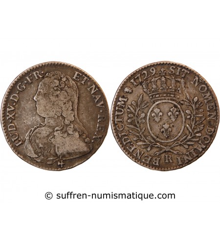 LOUIS XV - 1/2 ECU AUX BRANCHES D'OLIVIER 1729 R ORLEANS R3