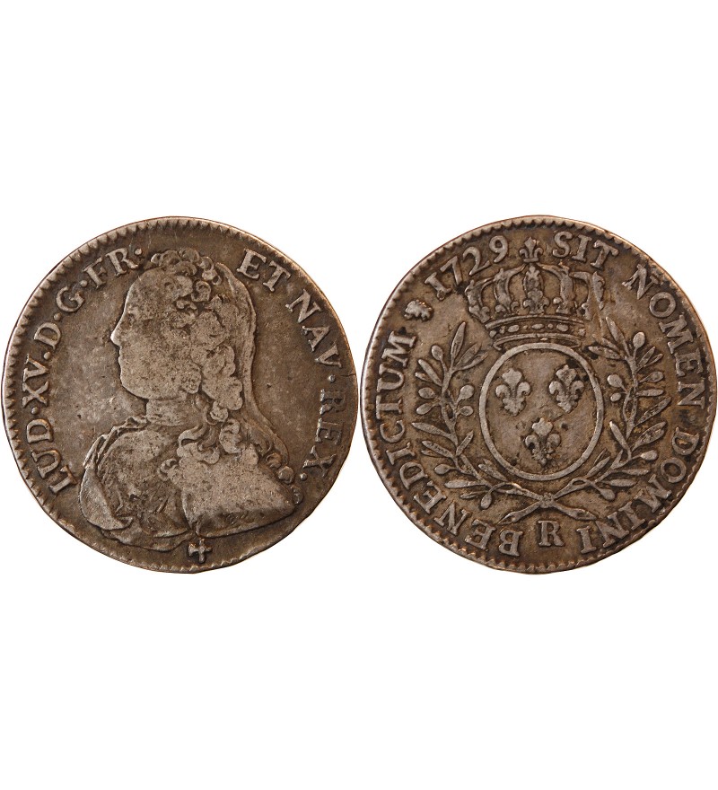 LOUIS XV - 1/2 ECU AUX BRANCHES D'OLIVIER 1729 R ORLEANS R3