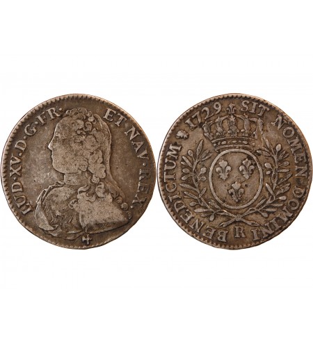 LOUIS XV - 1/2 ECU AUX BRANCHES D'OLIVIER 1729 R ORLEANS R3