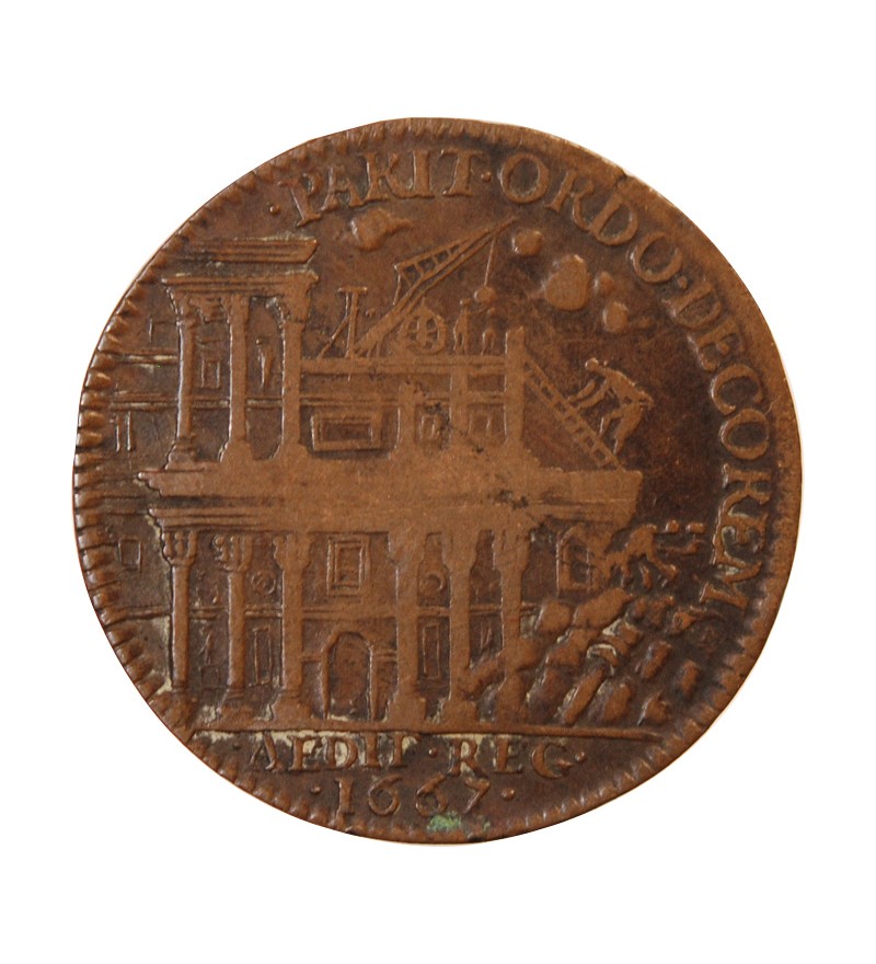 BÂTIMENTS DU ROI, Démolition de la 1ère colonnade du Louvre – JETON cuivre 1667