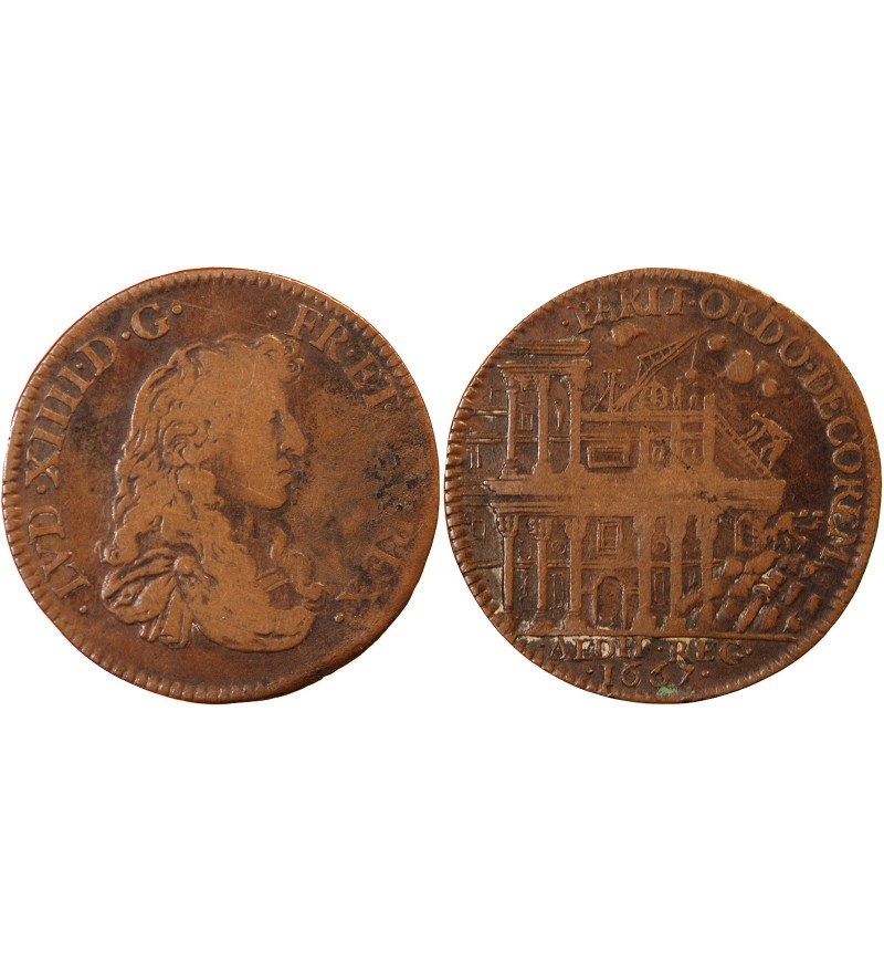 BÂTIMENTS DU ROI, Démolition de la 1ère colonnade du Louvre – JETON cuivre 1667