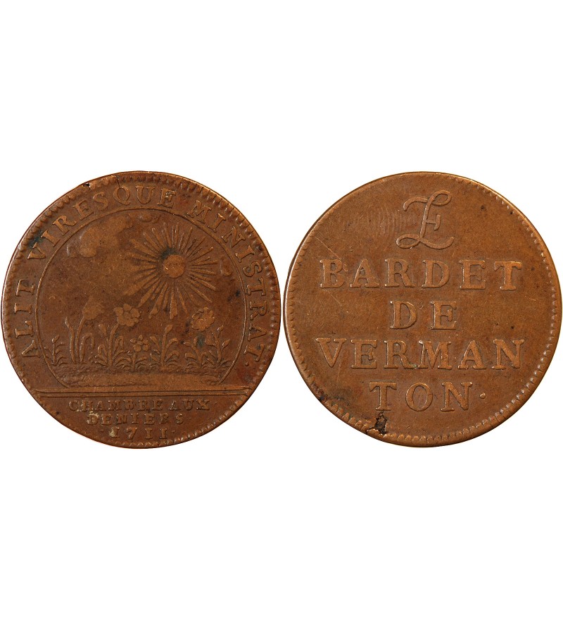 CHAMBRES AUX DENIERS, Bardet de Vermanton – JETON cuivre 1711