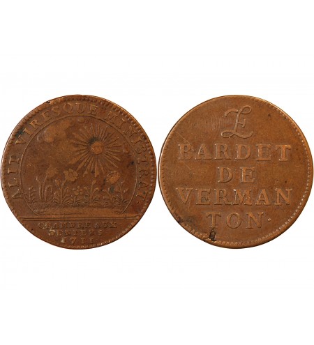 CHAMBRES AUX DENIERS, Bardet de Vermanton – JETON cuivre 1711