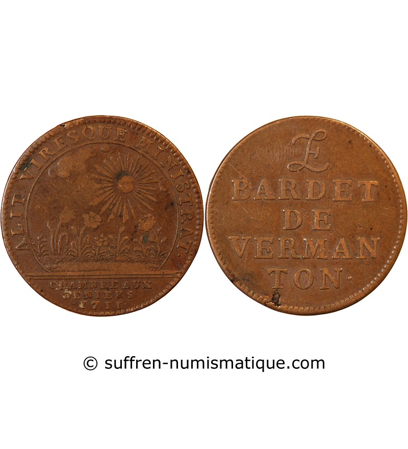 CHAMBRES AUX DENIERS, Bardet de Vermanton – JETON cuivre 1711