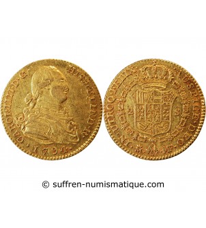 ESPAGNE, CHARLES IV - 2 ESCUDOS OR 1794 MADRID