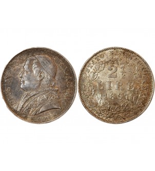 VATICAN, PIUS IX - 2 1/2 LIRE ARGENT 1867 ROME 2