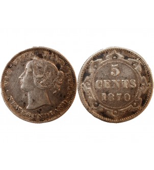 CANADA, NEWFOUNLAND, TERRE NEUVE, VICTORIA - 5 CENTS 1870 2