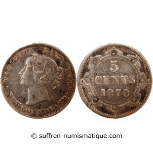 CANADA, NEWFOUNLAND, TERRE NEUVE, VICTORIA - 5 CENTS 1870
