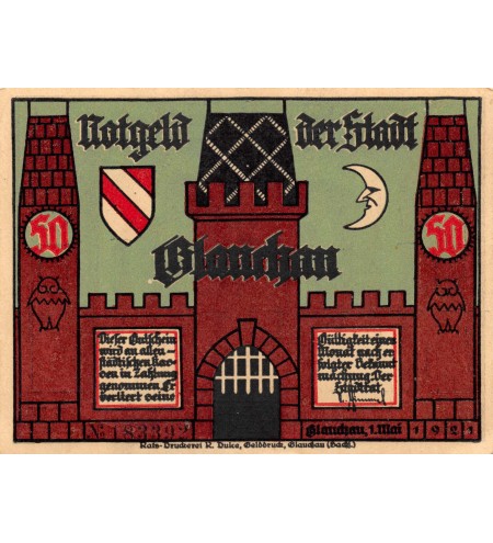 ALLEMAGNE, GLAUCHAU - 50 PFENNIG 1921