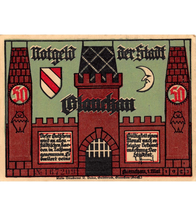 ALLEMAGNE, GLAUCHAU - 50 PFENNIG 1921