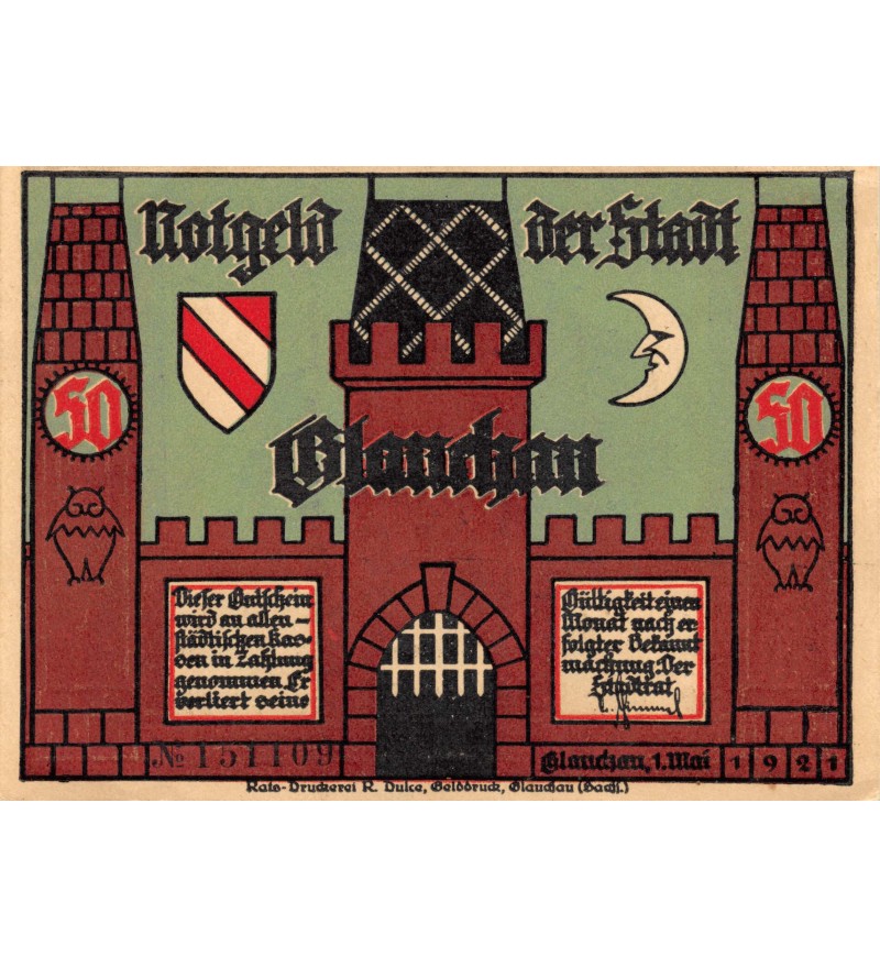 ALLEMAGNE, GLAUCHAU - 50 PFENNIG 1921