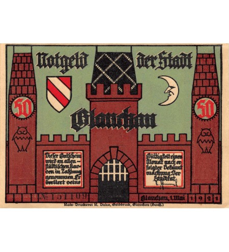 ALLEMAGNE, GLAUCHAU - 50 PFENNIG 1921