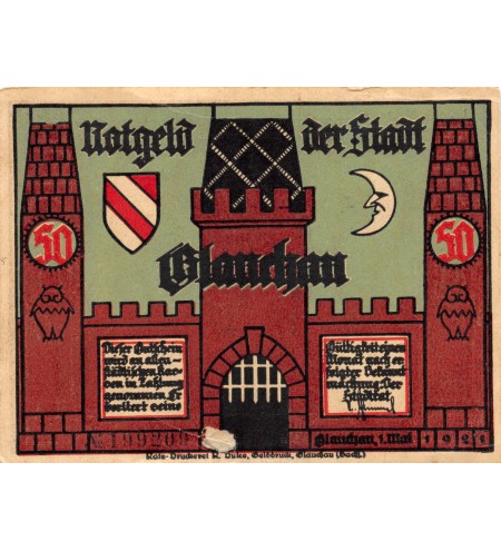 ALLEMAGNE, GLAUCHAU - 50 PFENNIG 1921