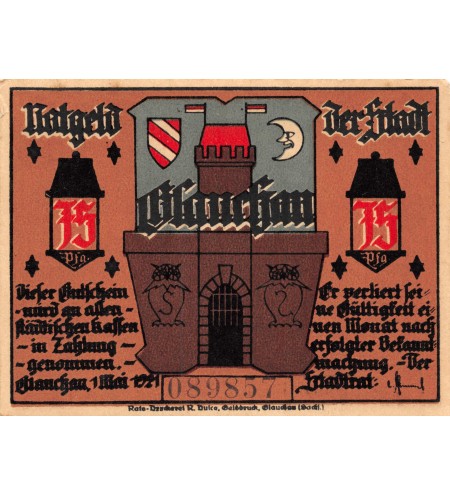 ALLEMAGNE, GLAUCHAU - 75 PFENNIG 1921