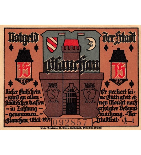 ALLEMAGNE, GLAUCHAU - 75 PFENNIG 1921