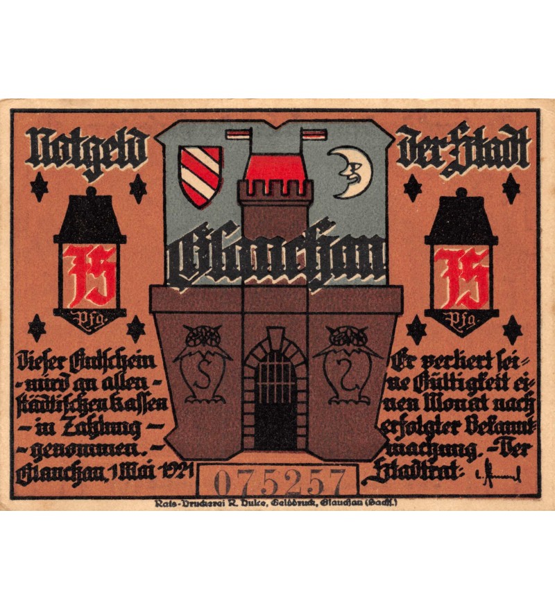 ALLEMAGNE, GLAUCHAU - 75 PFENNIG 1921