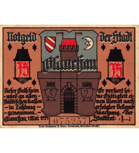 ALLEMAGNE, GLAUCHAU - 75 PFENNIG 1921