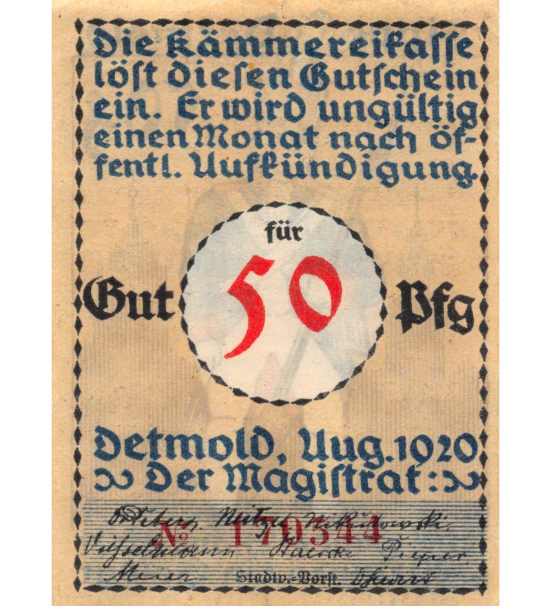 ALLEMAGNE, DETMOLD - LIPPE - 50 PFENNIG 1920