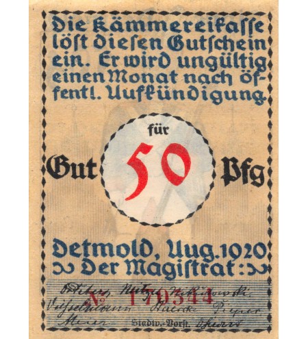 ALLEMAGNE, DETMOLD - LIPPE - 50 PFENNIG 1920