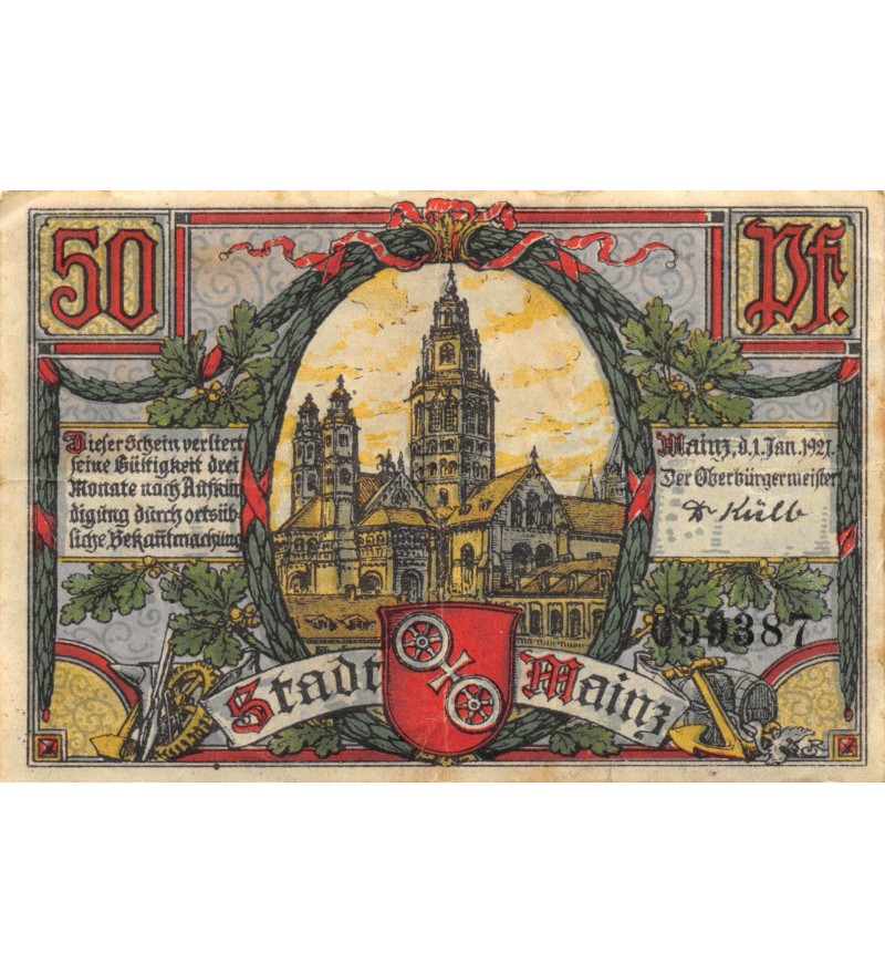 ALLEMAGNE, MAINZ - 50 PFENNIG 1921