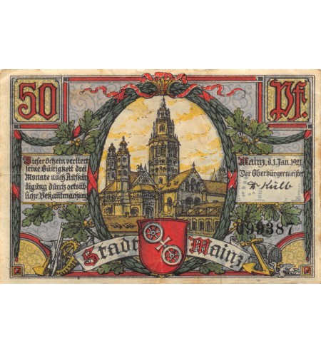 ALLEMAGNE, MAINZ - 50 PFENNIG 1921