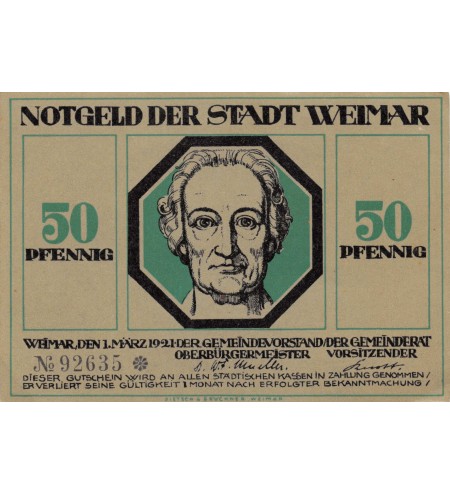 ALLEMAGNE, WEIMAR - 50 PFENNIG 1921
