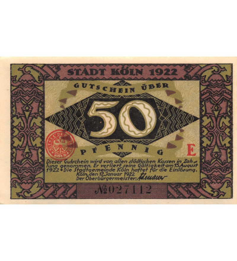 ALLEMAGNE, KÖLN- 50 PFENNIG 1922